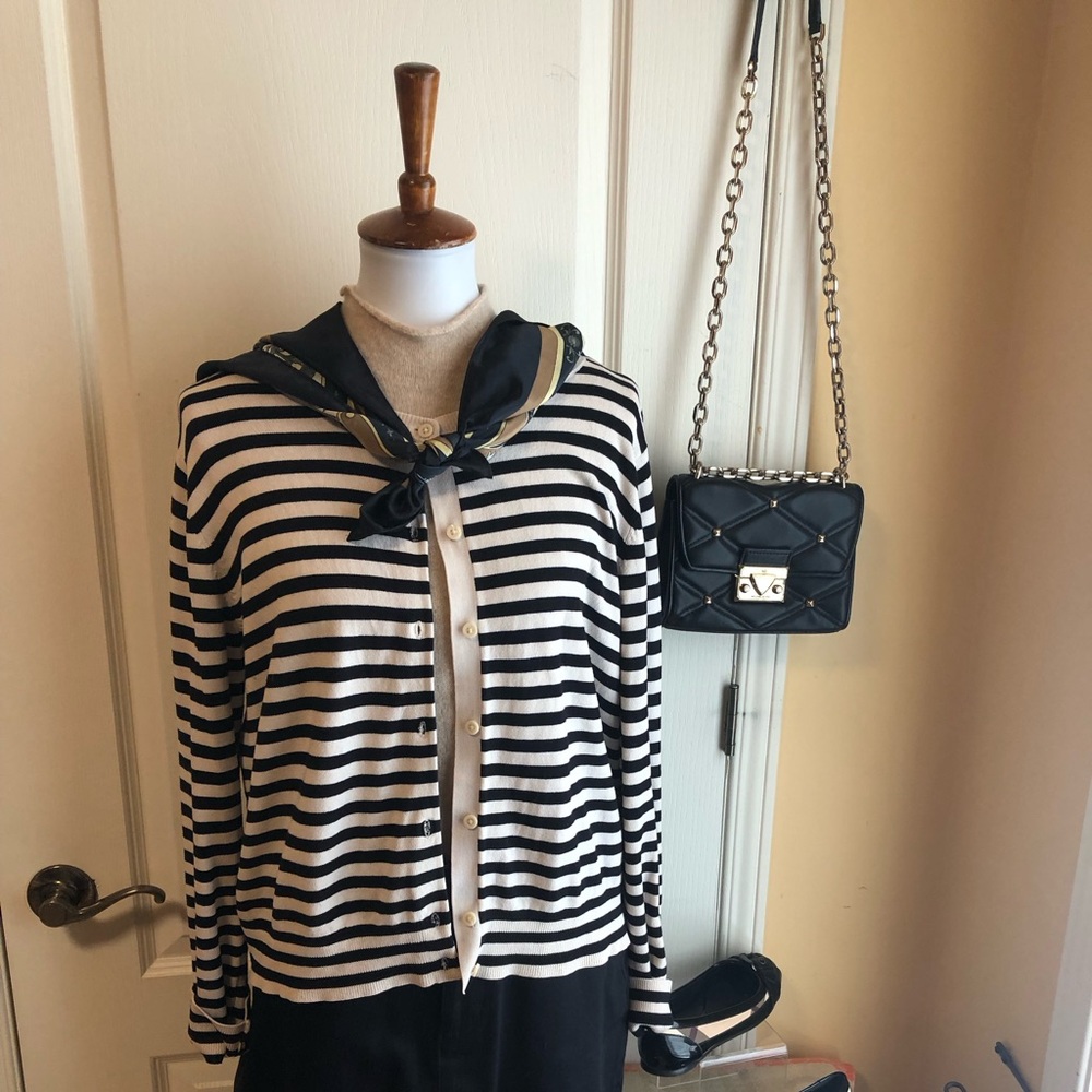 H&M Black and Cream Striped Button Cardigan